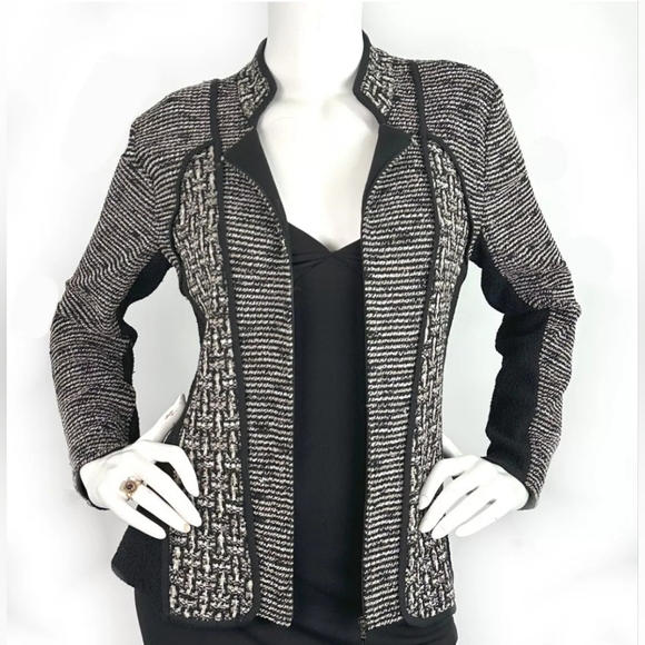 Ming Wang Sapphire Padded Shoulders Mixed Media Zip Up Speckled Jacket XL - Picture 3 of 11
